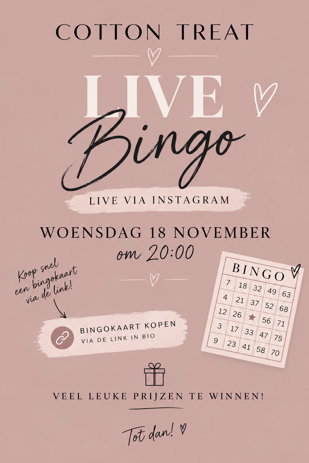 LIVE BINGO TICKET woensdag 18 november 2026