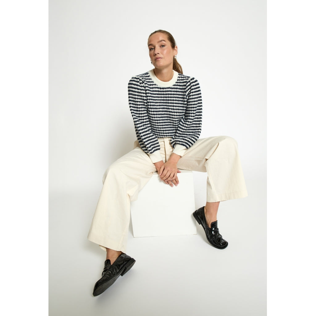 PEPPERCORN CAMILLA 3/4 SLEEVE STRIPED KNIT PULLOVER