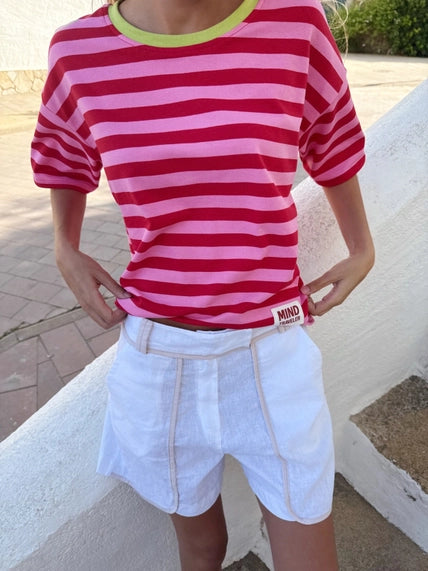 MINDTRAVELER STRIPED TEE | ROOD/ROZE