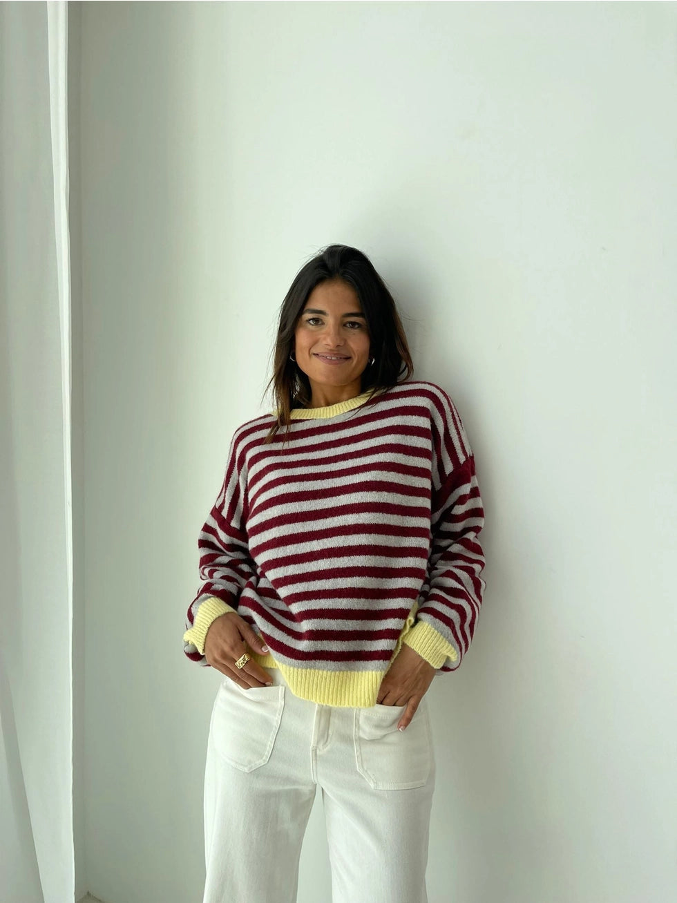 COTTON TREAT MINDTRAVELER TRUI JERSEY PIA | BORDEAUX/LICHTGRIJS/GEEL