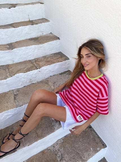 MINDTRAVELER STRIPED TEE | ROOD/ROZE