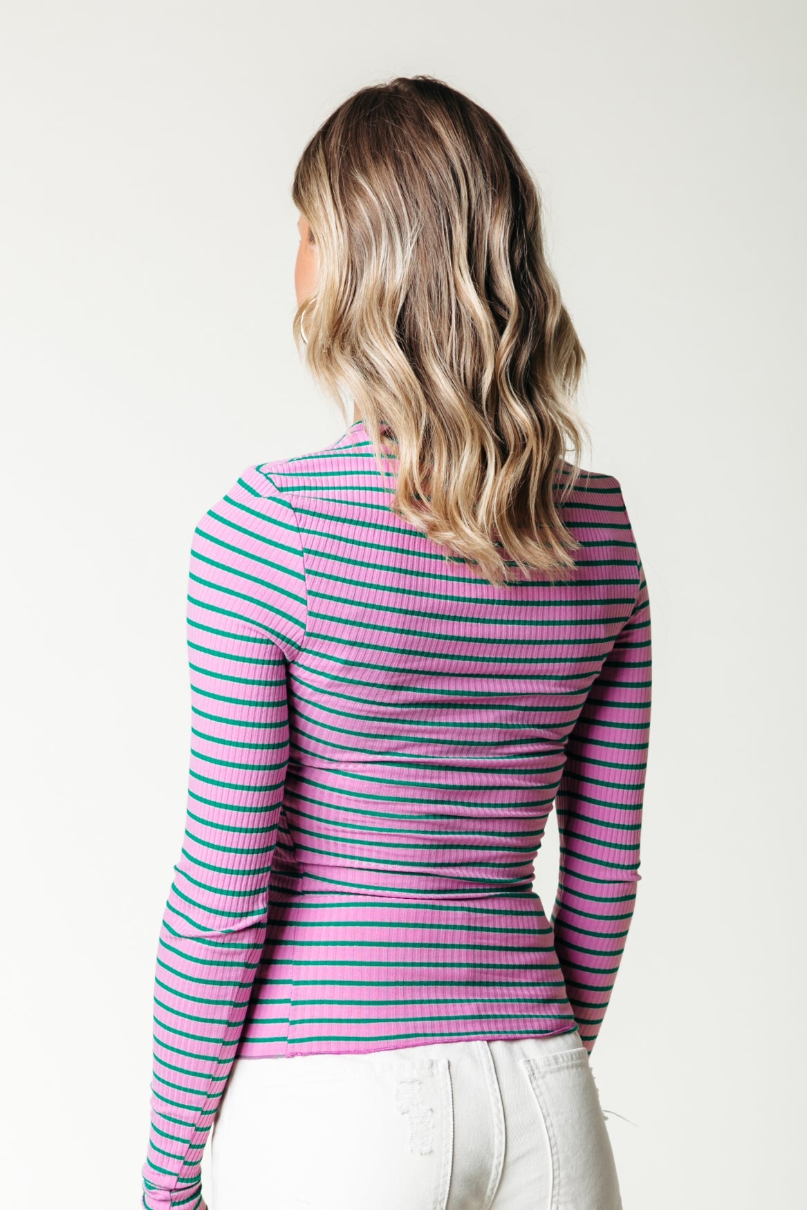 COLOURFUL REBEL JESSIE STRIPE RIB LONG SLEEVE TOP | ROZE