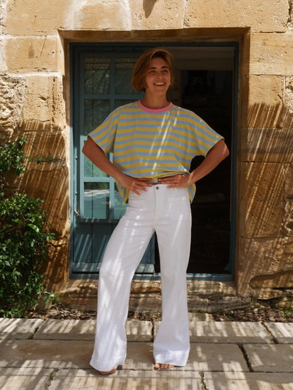 MINDTRAVELER STRIPED TEE | GEEL/BLAUW