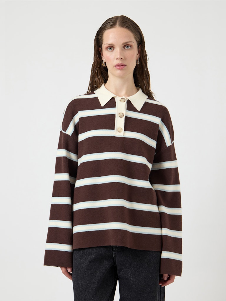 YAS ISABELL LS POLO KNIT PULLOVER | BRUIN