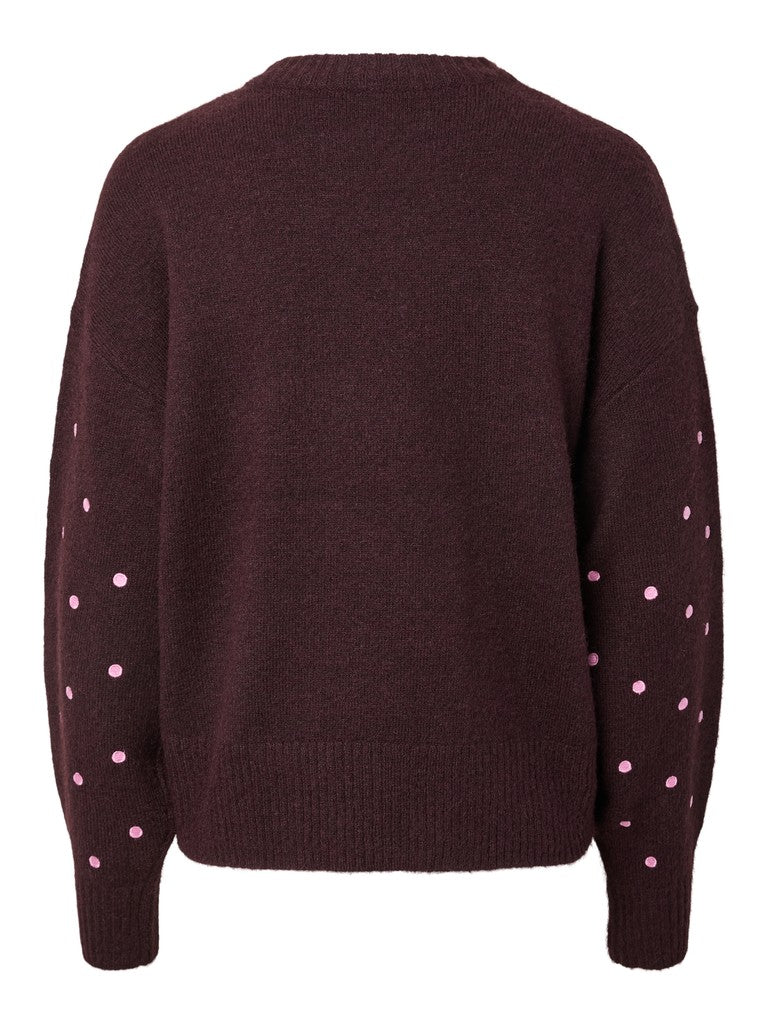 YAS FLO LS EMBROIDED KNIT PULLOVER