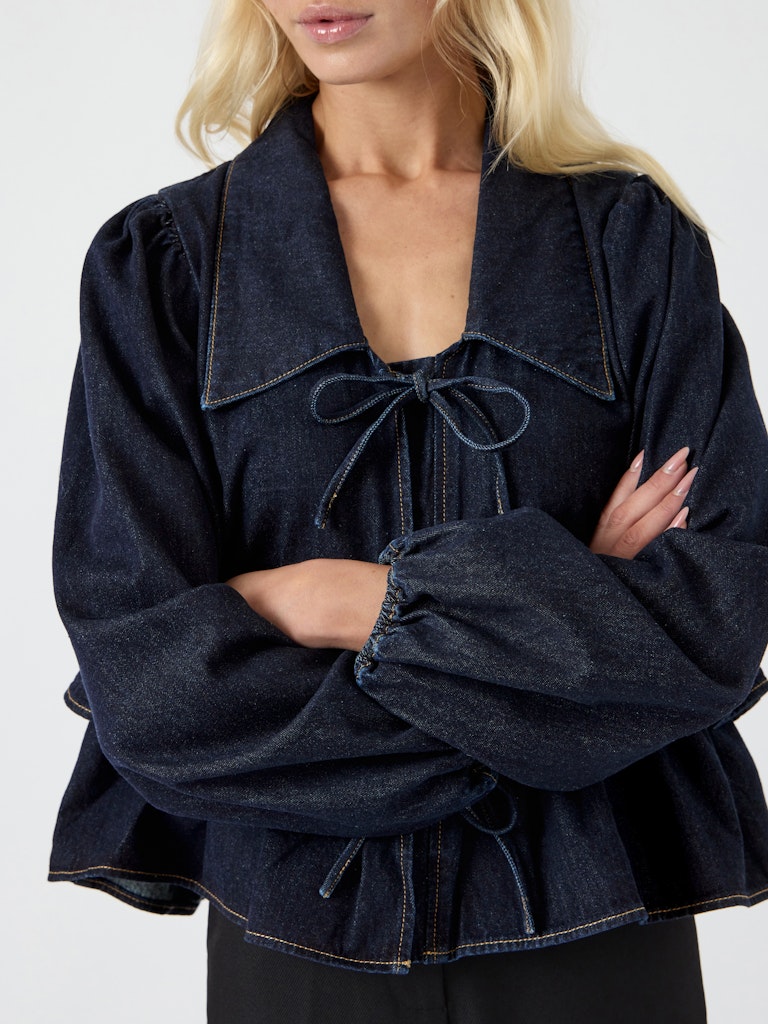 YAS CELINA LS DENIM TIE TOP