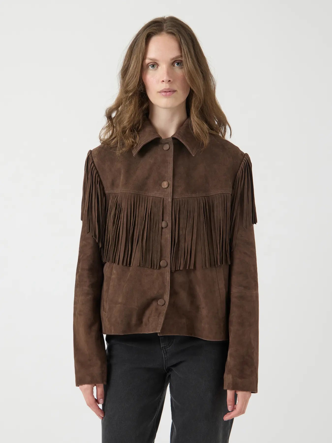 YAS HANNAH FRINGE LEATHER JACKET