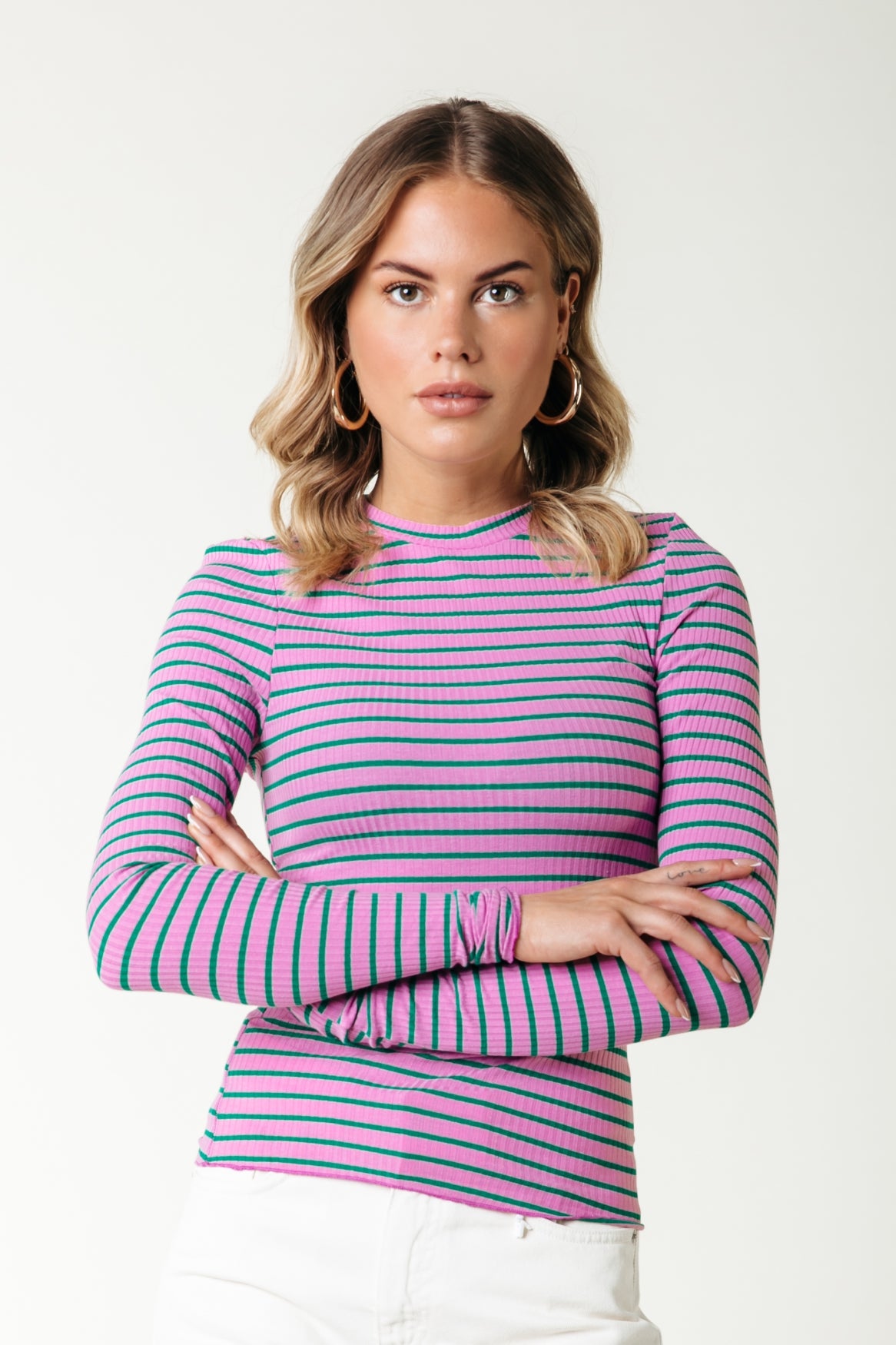 COLOURFUL REBEL JESSIE STRIPE RIB LONG SLEEVE TOP