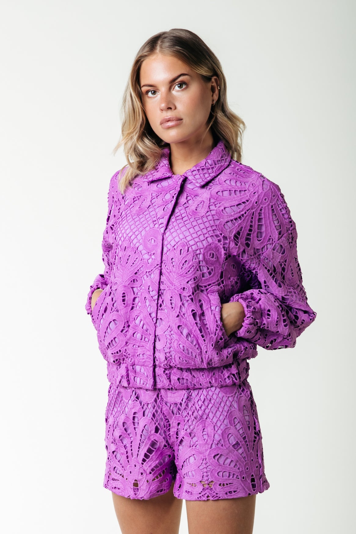 COLOURFUL REBEL BENTE LACE JACQUARD BOMBER JACKET