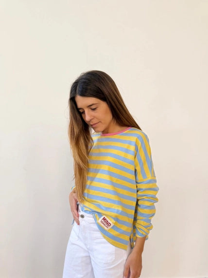 COTTON TREAT LONG SLEEVE SHIRT MIND TRAVELER | BLAUW/GEEL