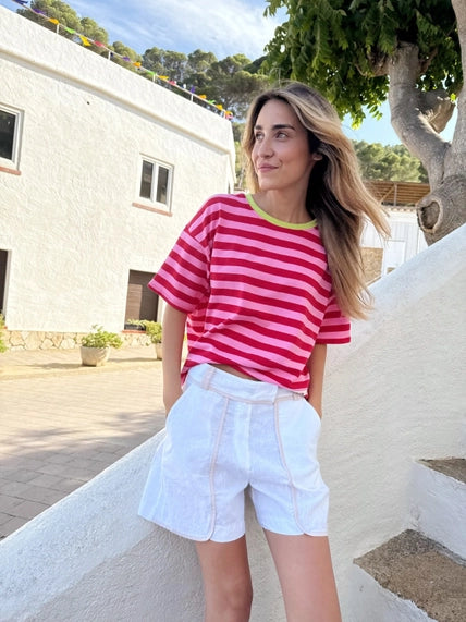 MINDTRAVELER STRIPED TEE | ROOD/ROZE