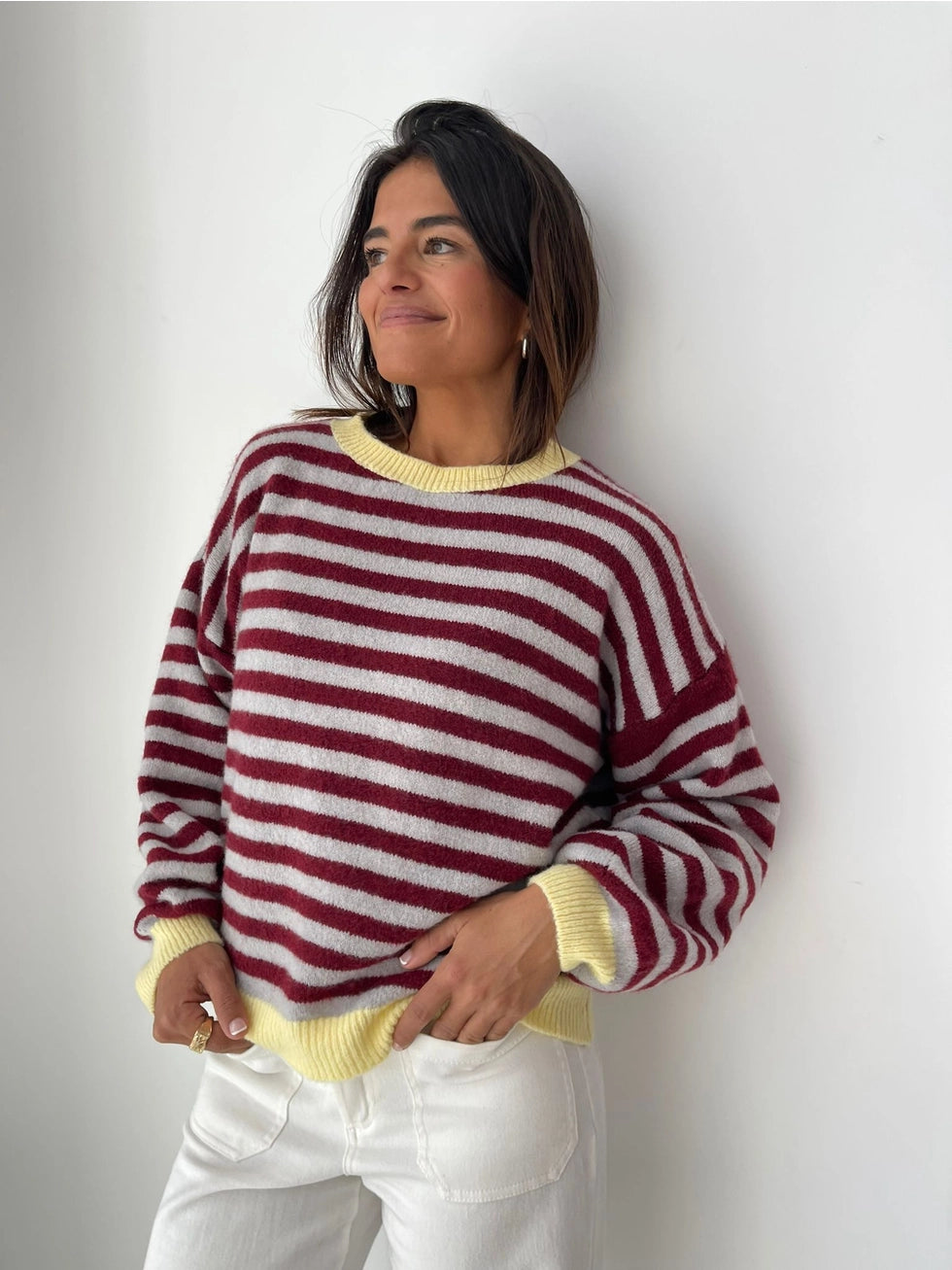 COTTON TREAT MINDTRAVELER TRUI JERSEY PIA | BORDEAUX/LICHTGRIJS/GEEL