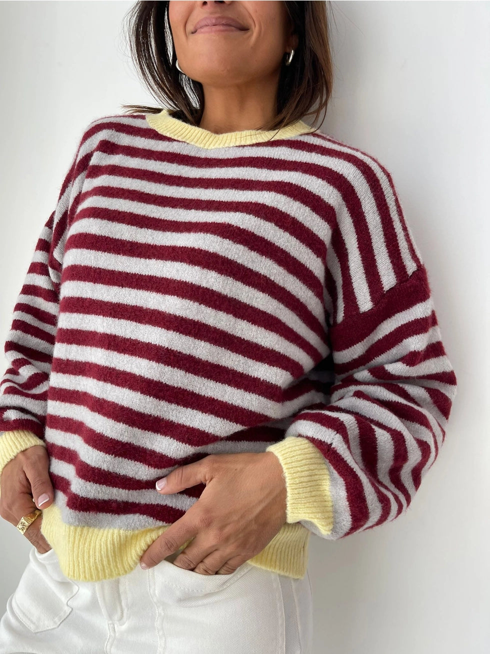 COTTON TREAT MINDTRAVELER TRUI JERSEY PIA | BORDEAUX/LICHTGRIJS/GEEL