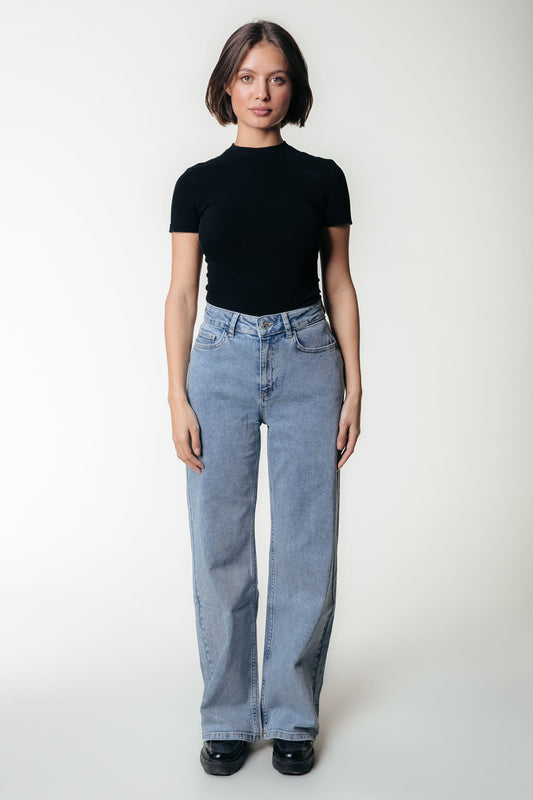 COLOURFUL REBEL GAIAS HIGH RISE DENIM WIDE LEG PANTS