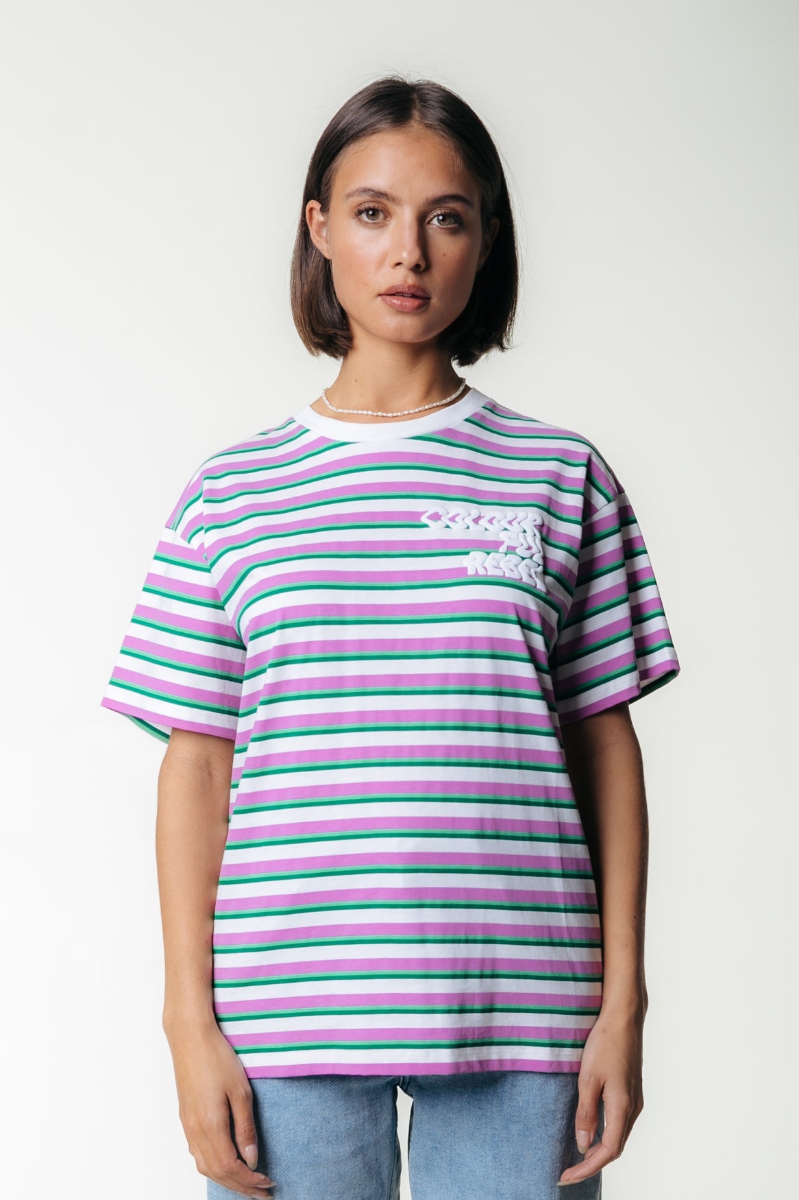 COLOURFUL REBEL PUFF LOGO STRIPE LOOSEFIT TEE