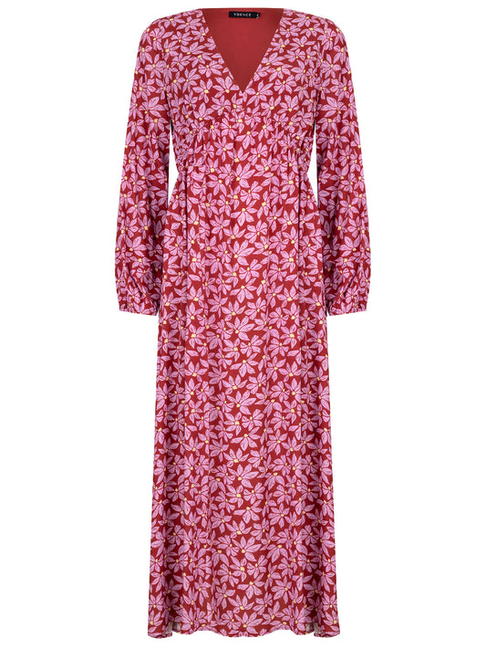YDENCE DRESS MICHELLE | WINE RED/LILAL FLOWER