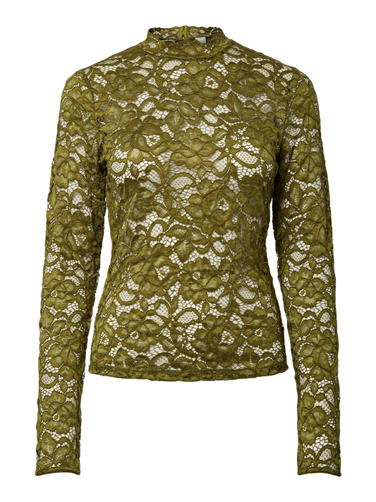 YAS LACEY LS LACE TOP | CARDAMOM SEED