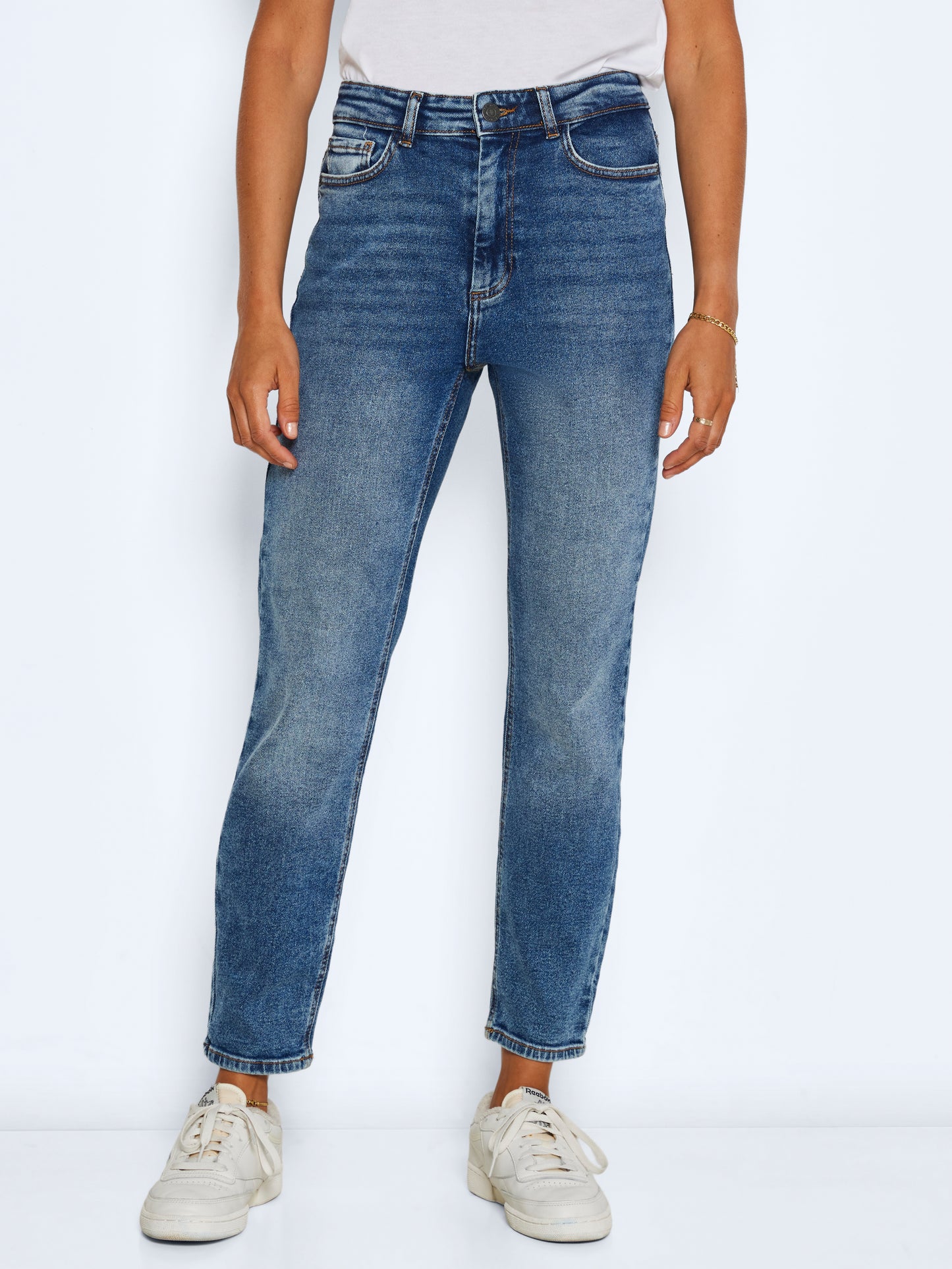NOISY MAY MONI HW ST ANK JEANS | MEDIUM BLUE DENIM