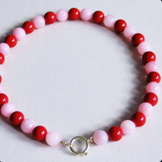 Cotton Treat - Kralenketting van natuursteen XL - Rood/roze (bazou)