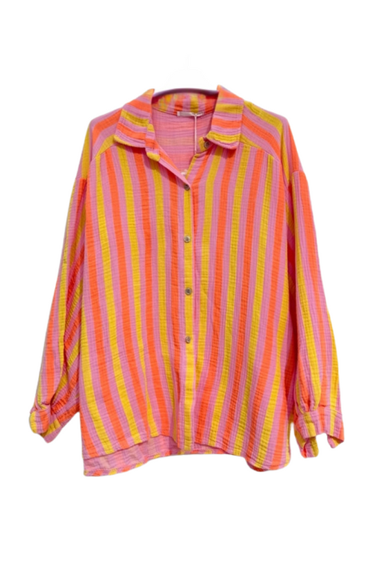 COTTON TREAT | MOUSSELINE BLOUSE GROENE ORANJE STREEP