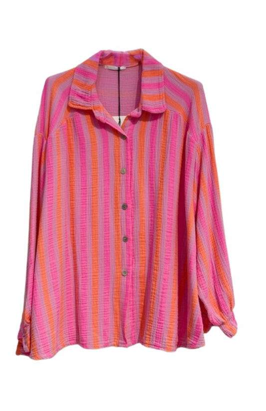 COTTON TREAT | MOUSSELINE BLOUSE ROZE ORANJE STREEP