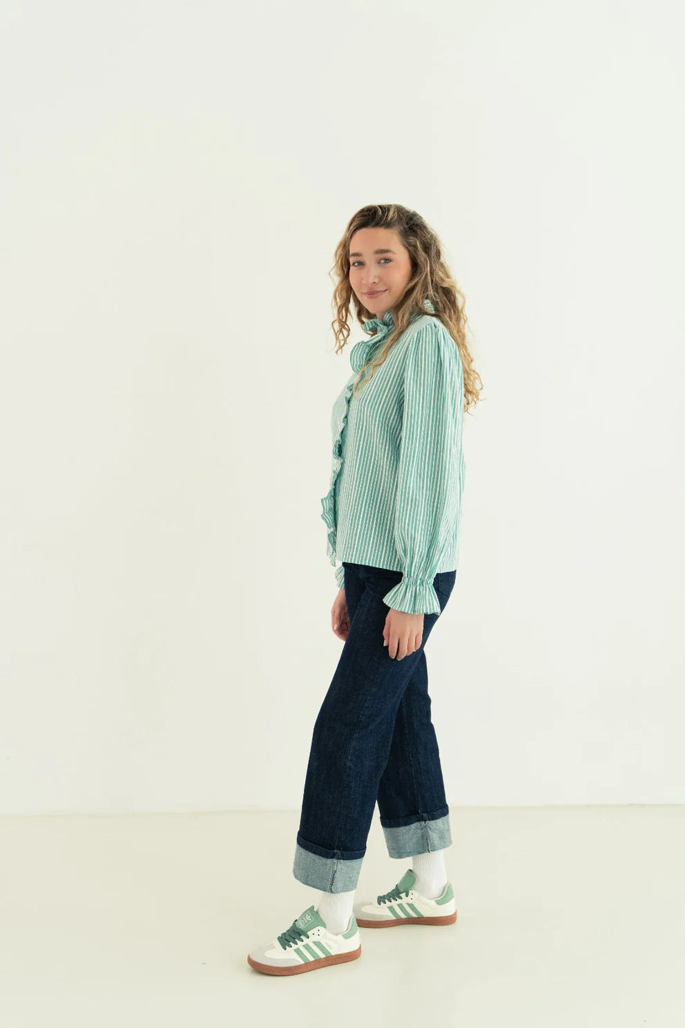 MINDTRAVELER GESTREEPTE BLOUSE GROEN/WIT