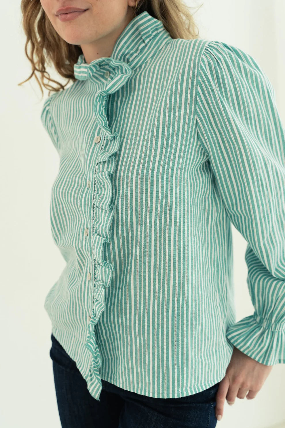 MINDTRAVELER GESTREEPTE BLOUSE GROEN/WIT