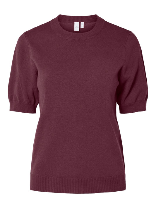 YAS LENA SS KNIT PULLOVER | BORDEAUX ROOD