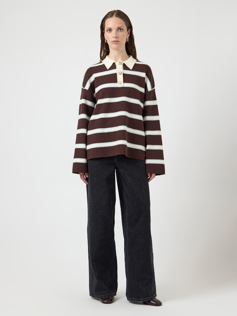 YAS ISABELL LS POLO KNIT PULLOVER | BRUIN