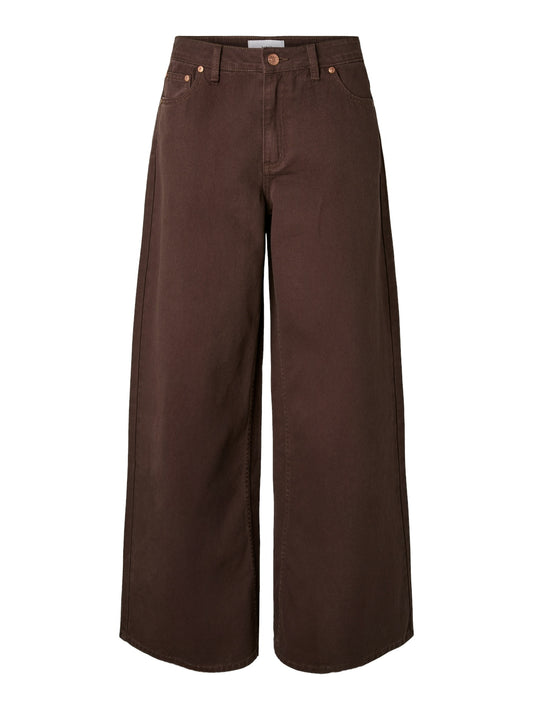 YAS ELSIE MW WIDE JEANS | BROWN
