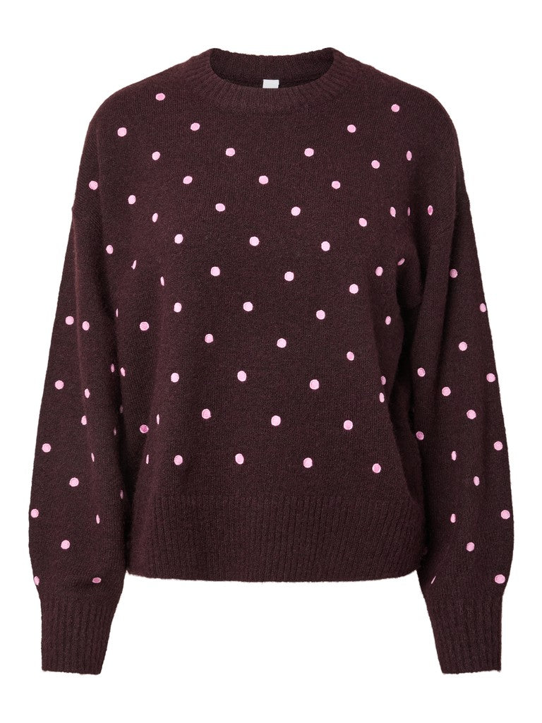 YAS FLO LS EMBROIDED KNIT PULLOVER
