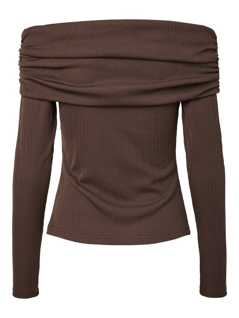 YAS LIVO LS OFF SHOULDER TOP | CHOCOLATE BROWN