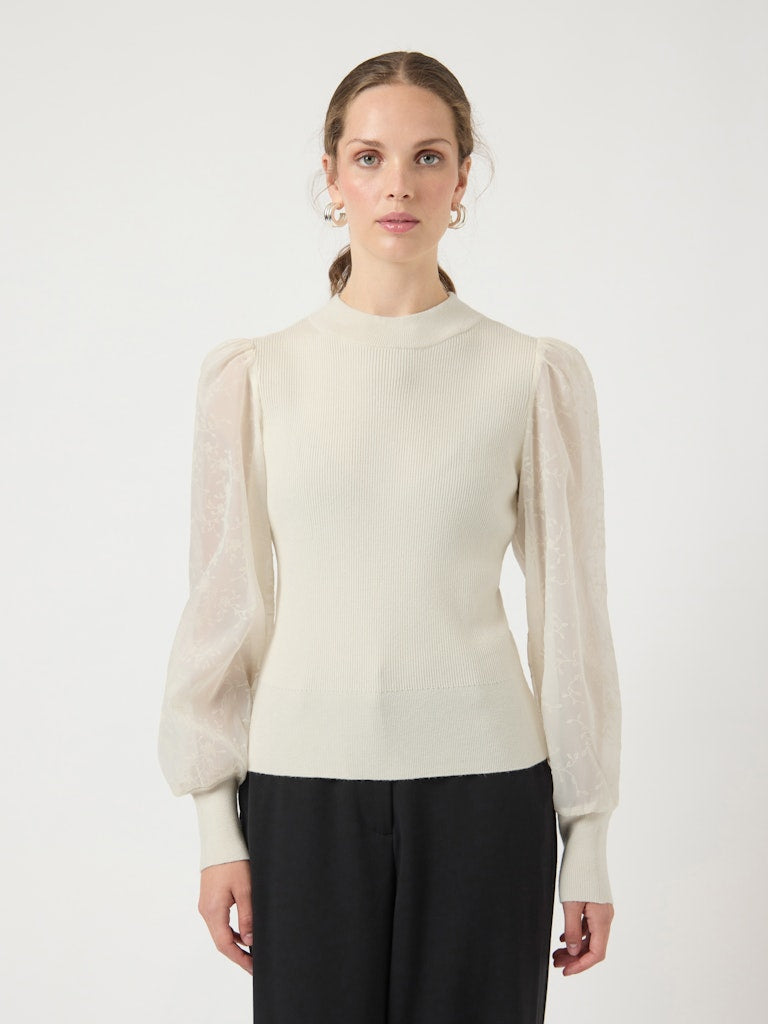 YAS DOTME LS KNIT PULLOVER | BEIGE