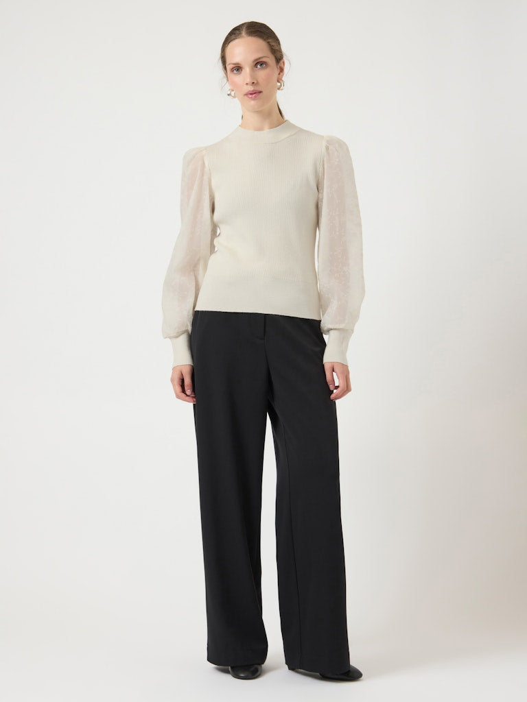 YAS DOTME LS KNIT PULLOVER | BEIGE