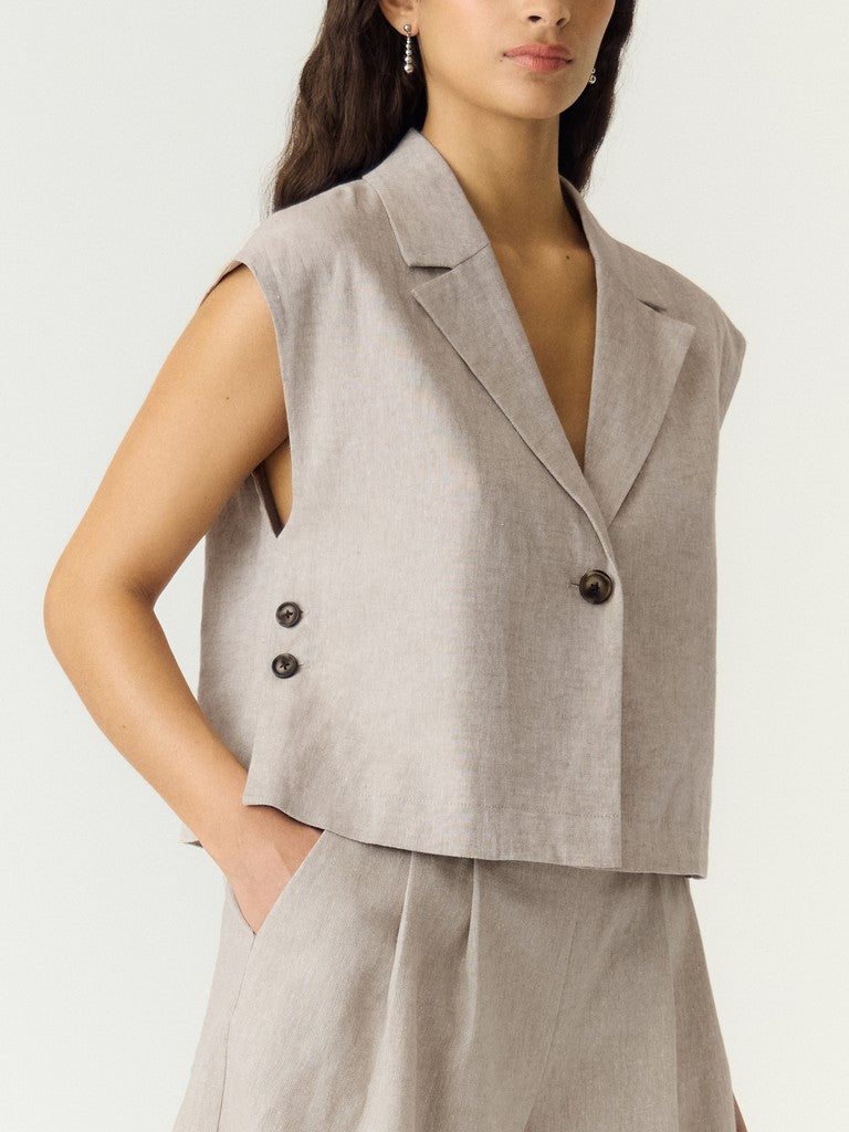 YAS USUMA SHORT LINEN BLEND WAISTCOAT