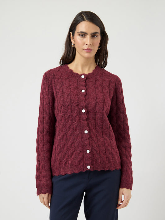 YAS BUBBLE LS KNIT CARDIGAN | BURGUNDY