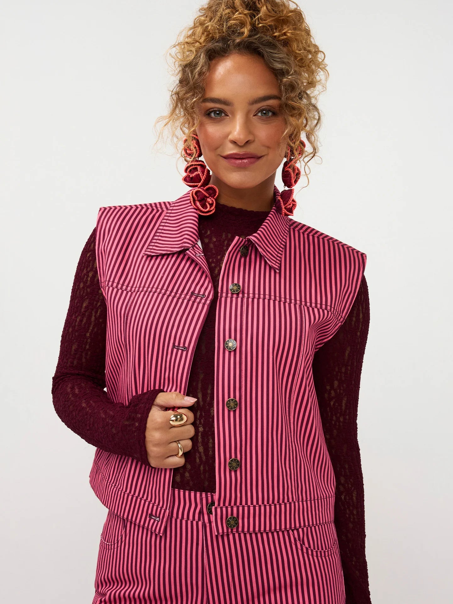 YDENCE GILET MARIT | CORAL PINK/BURGUNDY