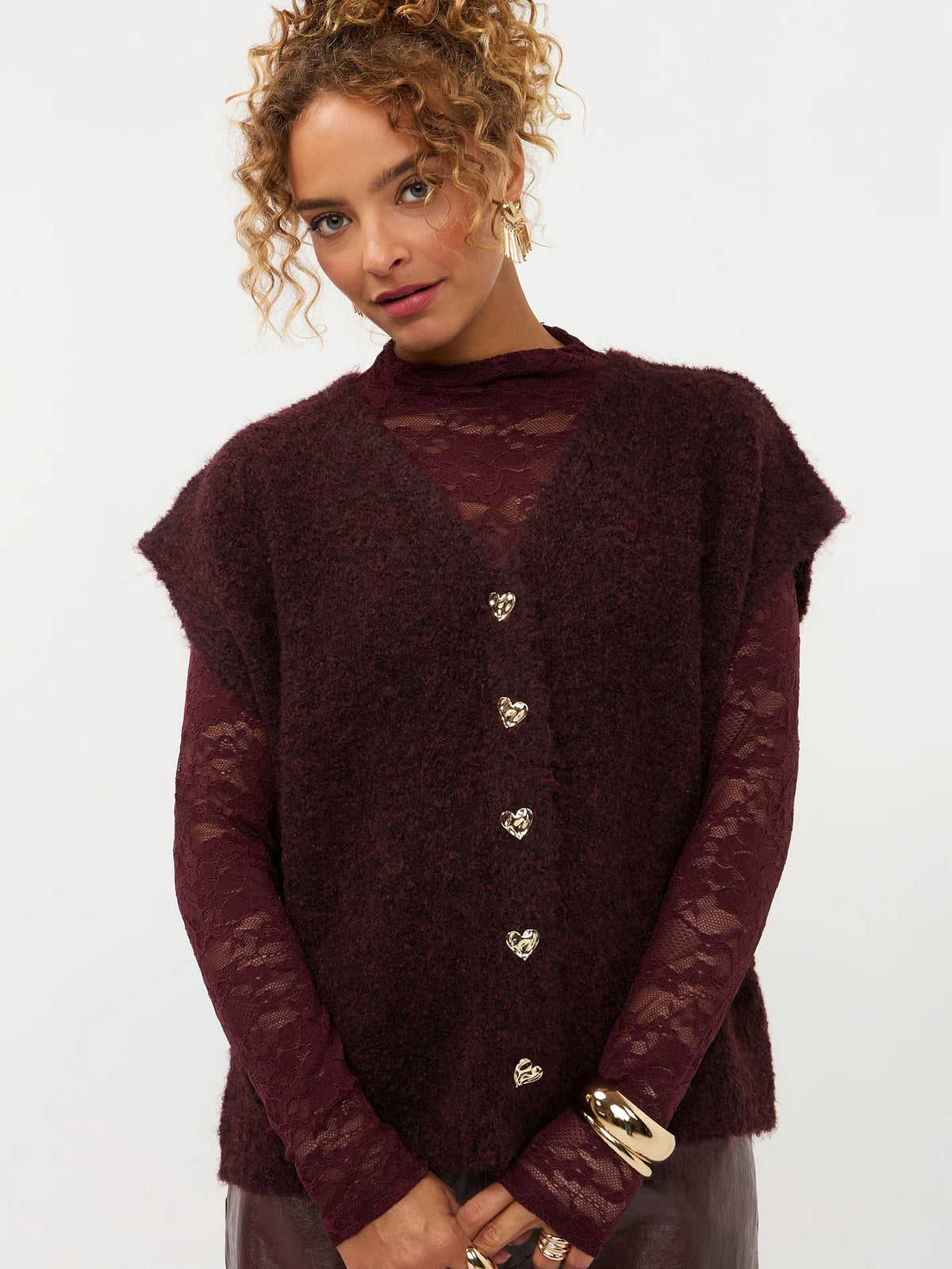 YDENCE KNITTED CARDIGAN ROCHELLE | PLUM