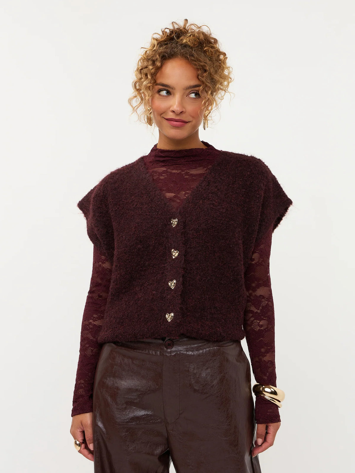 YDENCE KNITTED CARDIGAN ROCHELLE | PLUM