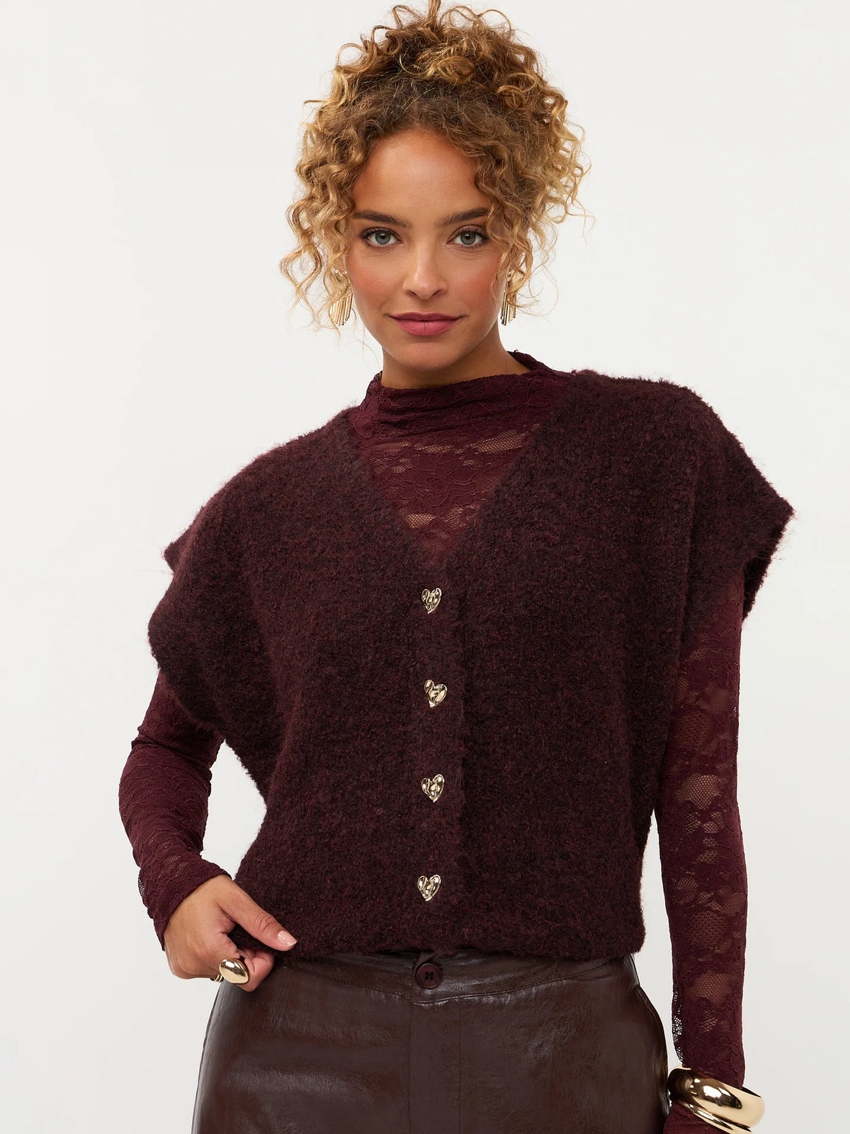 YDENCE KNITTED CARDIGAN ROCHELLE | PLUM