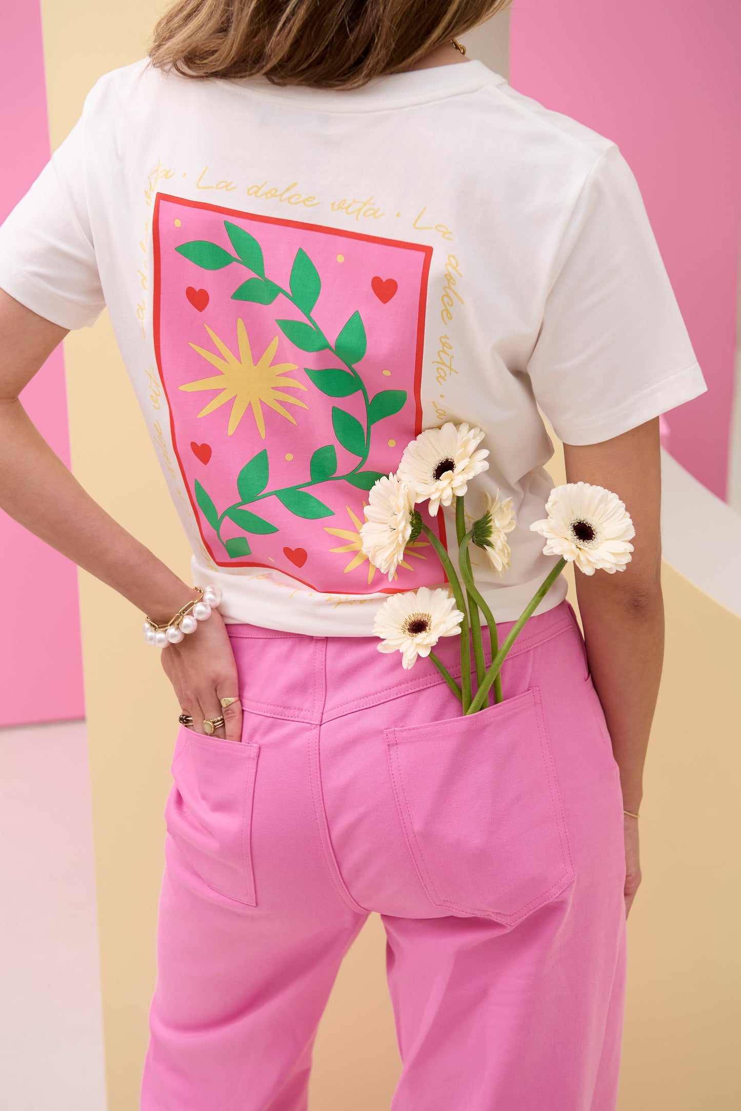 YDENCE T-SHIRT LA DOLCE VITA | PINK/GREEN