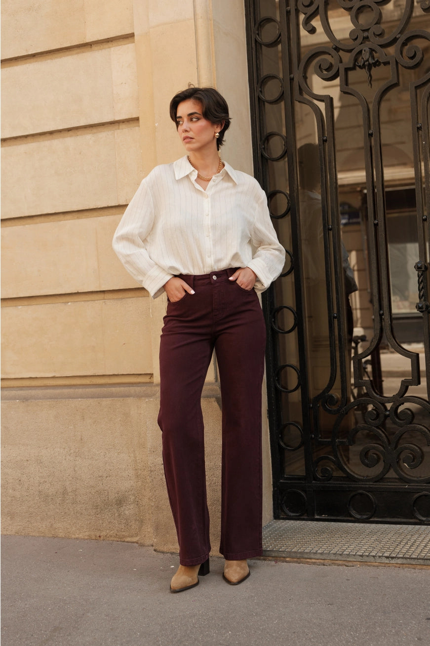 COTTON TREAT HIGH WAISTED JEANS | BURGUNDY
