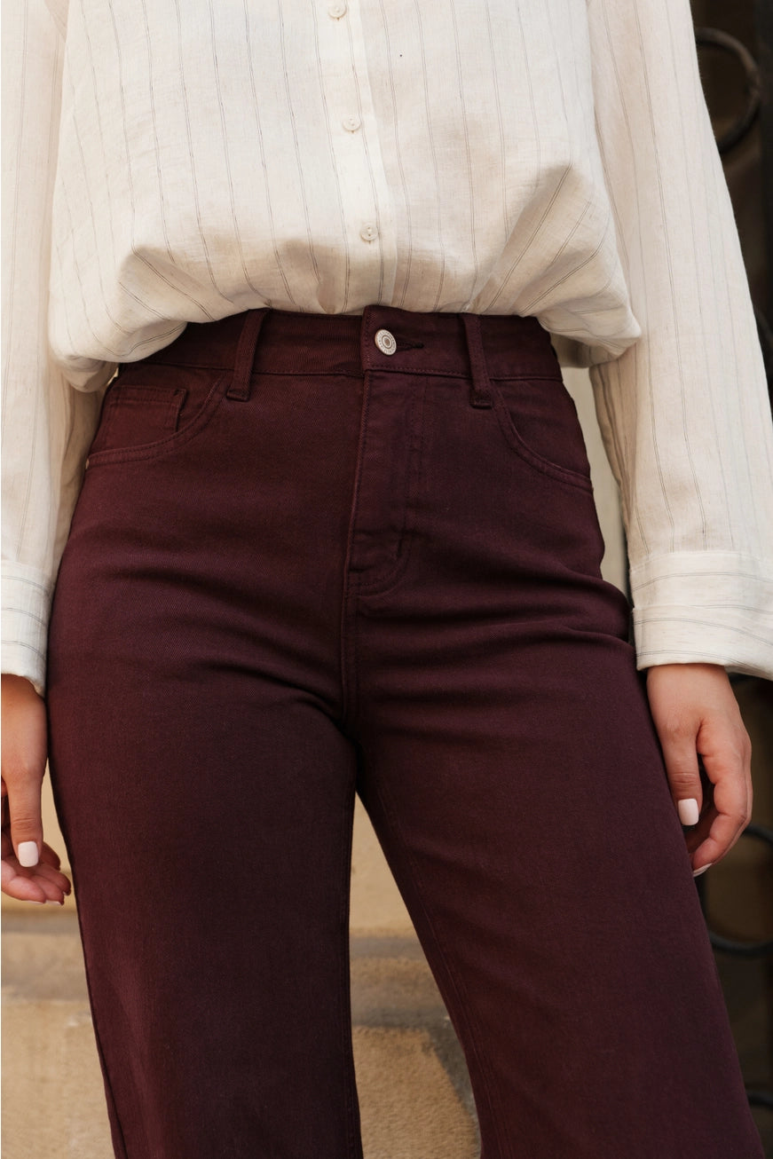 COTTON TREAT HIGH WAISTED JEANS | BURGUNDY