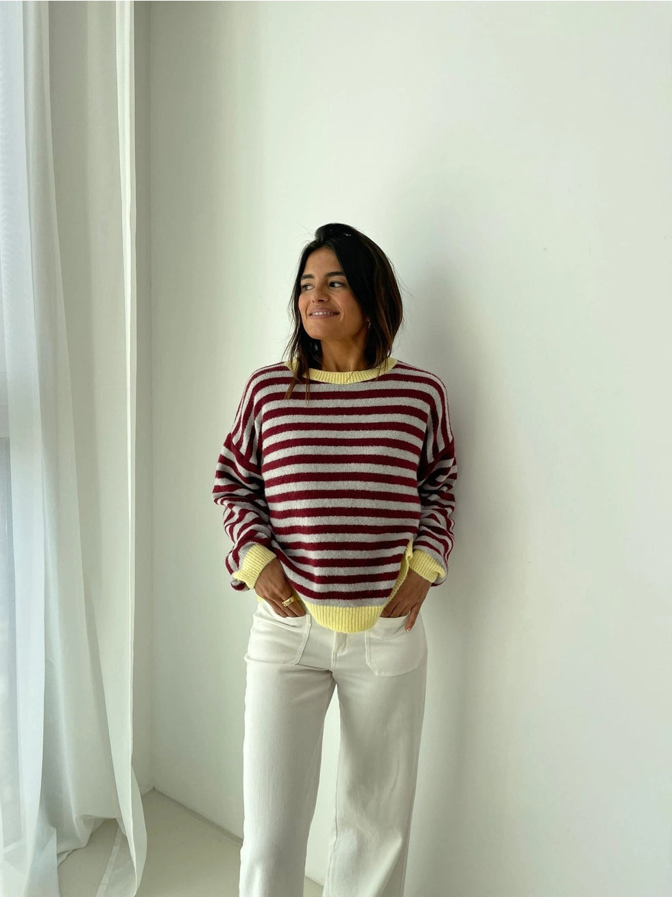 COTTON TREAT MINDTRAVELER TRUI JERSEY PIA | BORDEAUX/LICHTGRIJS/GEEL