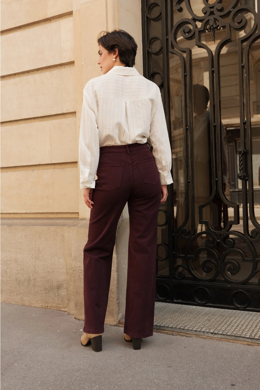 COTTON TREAT HIGH WAISTED JEANS | BURGUNDY