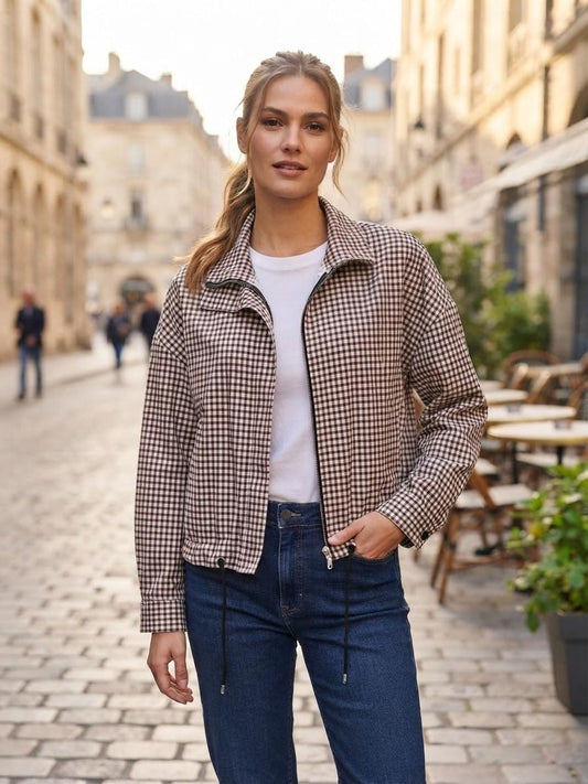 COTTON TREAT CHECK JACKET | DARK BROWN
